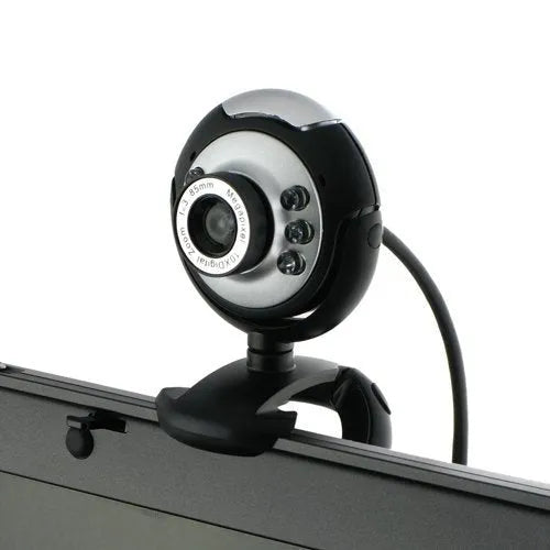 USB web camera with six white LED lights around the lens for computer video calls