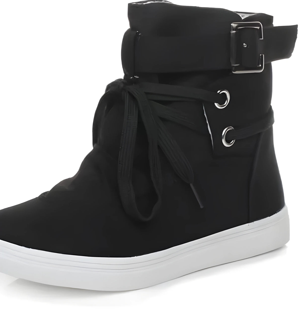 Women's black canvas casual shoes with cross strap detail, flat heel, and lace-up closure on a plain background.