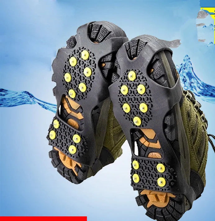 Outdoor hiking ice chain spikes anti-skid shoe attachment in black for winter walking