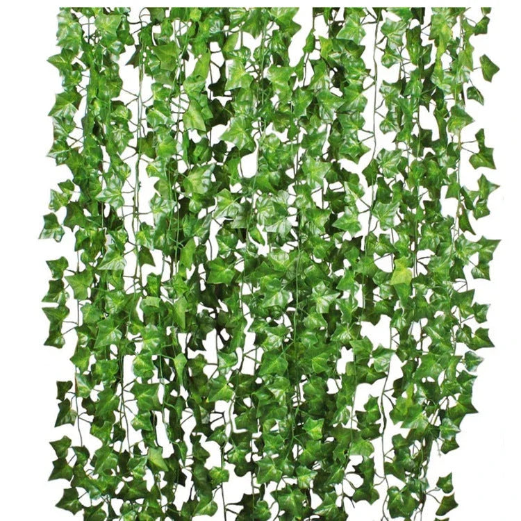 Silk artificial hanging leaf garland with lush green leaves for home, wedding, and garden decoration