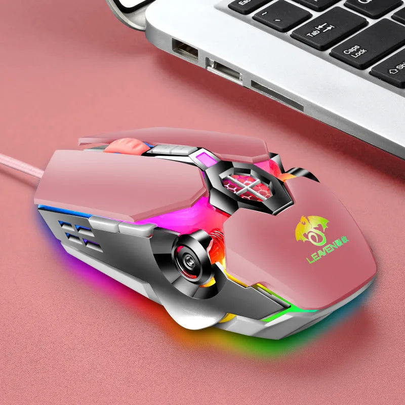 USB wired luminous RGB mechanical mouse with 4000DPI, seven keys, ergonomic design, colour options black pink white