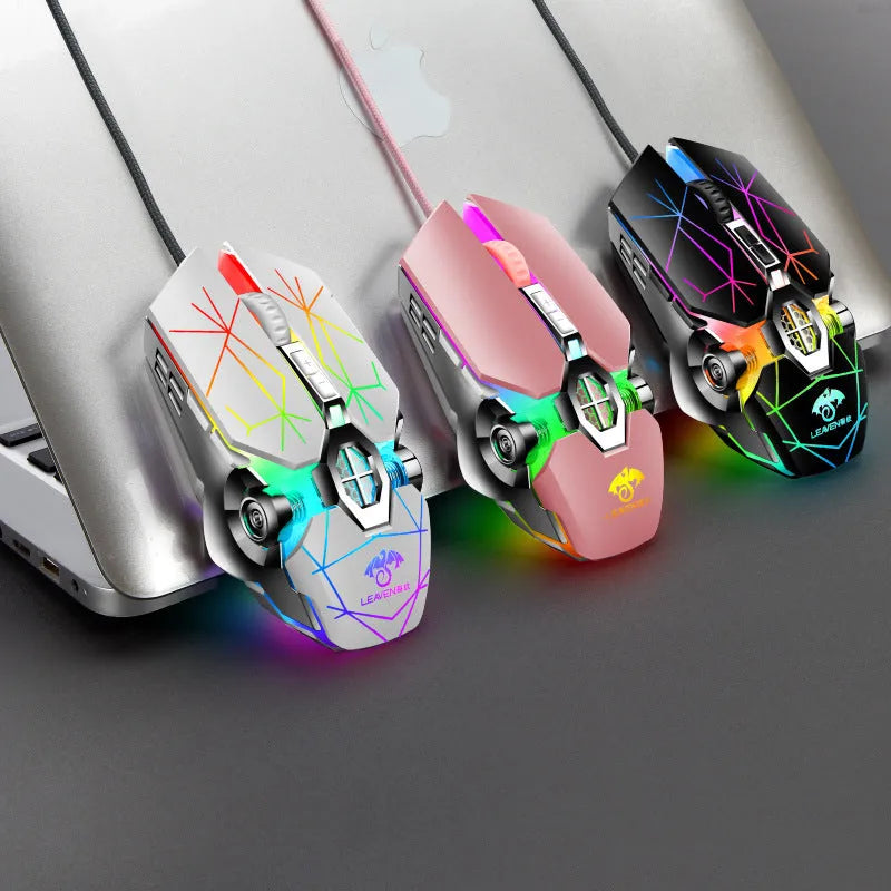 USB wired luminous RGB mechanical mouse with 4000DPI, seven keys, ergonomic design, colour options black pink white