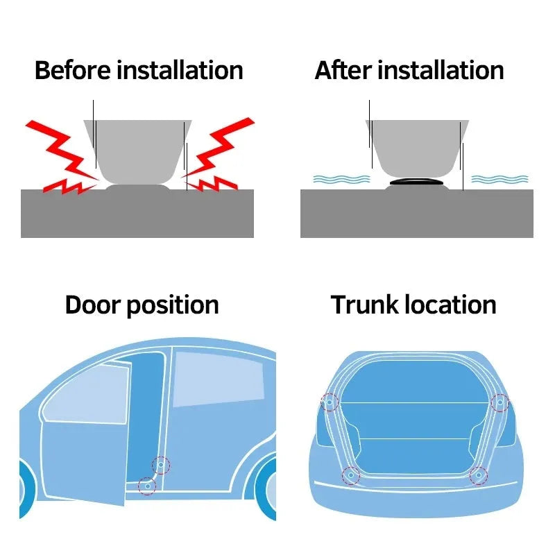 Black rubber car body sound insulation damping gasket with double-sided tape, approximately 2.8cm diameter