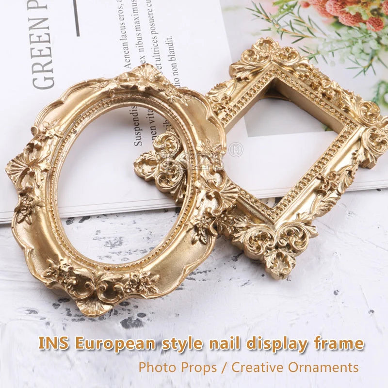 Golden retro photo frame for jewelry and art display, Nordic-style design