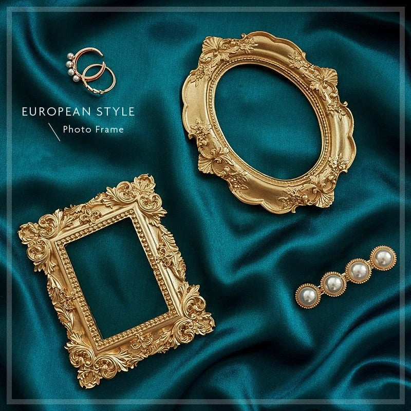 Golden retro photo frame for jewelry and art display, Nordic-style design
