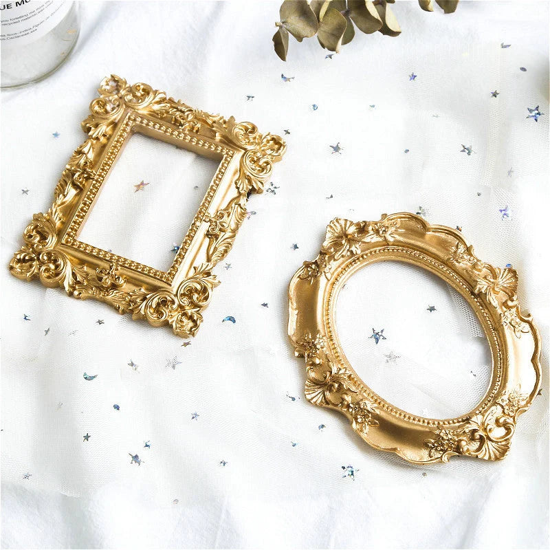 Golden retro photo frame for jewelry and art display, Nordic-style design