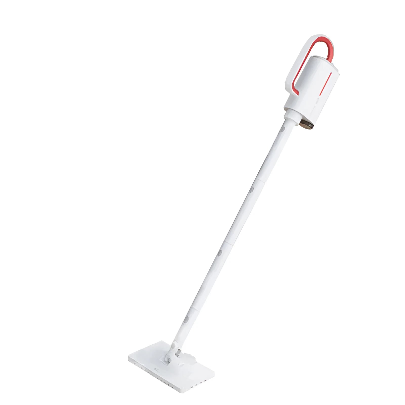 Deerma DEM-ZQ610 white steam cleaner main unit with brush heads, mop, and extension tubes on a floor.