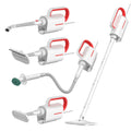 Deerma DEM-ZQ610 white steam cleaner main unit with brush heads, mop, and extension tubes on a floor.