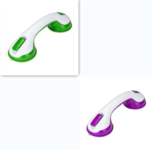 ABS suction cup bathroom handrail in green, blue, and purple for anti-slip safety