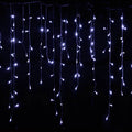 LED starry icicle light string with 96 lights on a 4-metre wire, showing three lengths of icicle drops in warm white illumination
