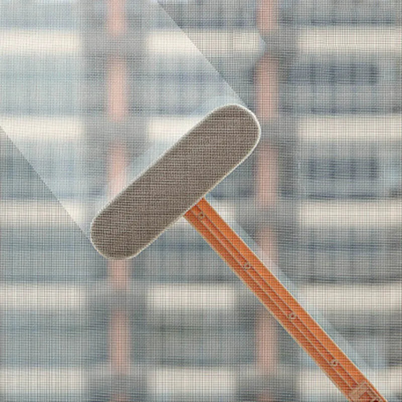 Household long-handled double-sided screen window cleaning brush in white plastic, 52cm long
