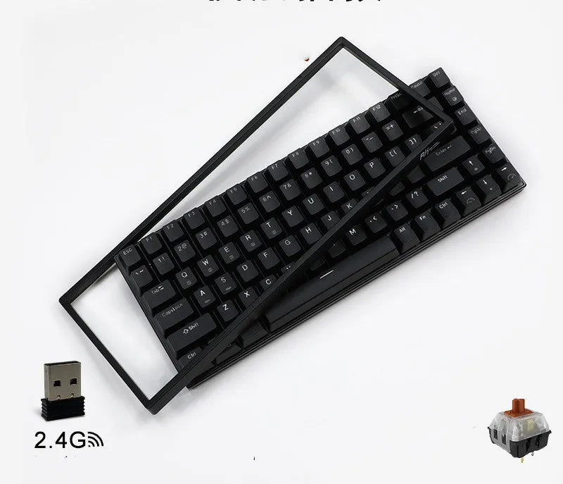 White 84-key mechanical keyboard with RGB backlighting on a wood desk, showcasing its compact layout and USB-C cable.