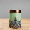 Mini ceramic gold silk enamel tea can with tin lid, bottom width 7.5cm, height 14.5cm, top width 11.6cm