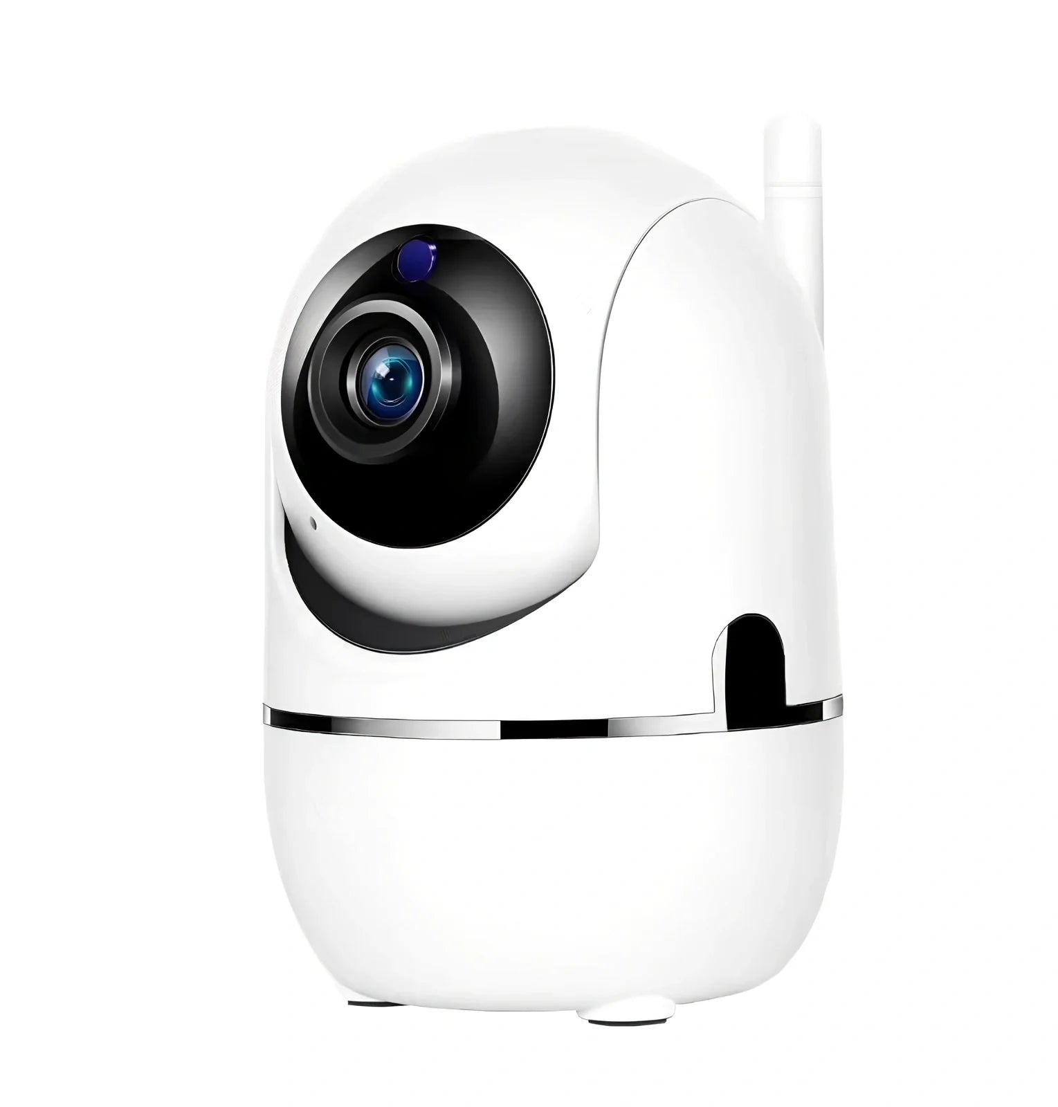 White WiFi security camera with 360 rotation and infrared night vision for home monitoring