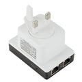 Black 300M wireless signal repeater with dual network ports on a white background