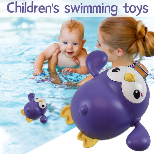 Adorable wind-up penguin bath toy with kawaii design, floating and swimming capabilities, and Montessori-inspired educational features