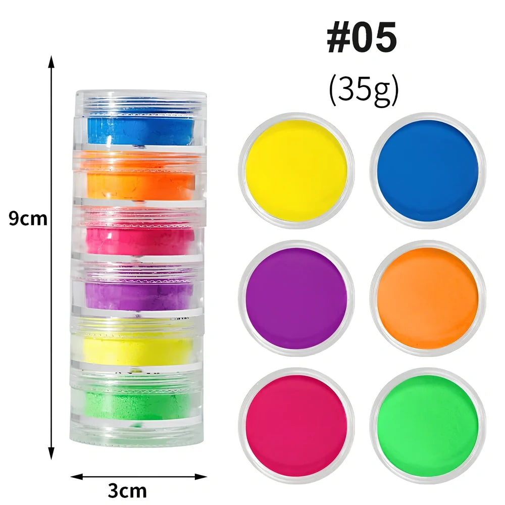 6-colour fluorescent pearl powder set, 1g glitter portions for firework blooming effects in crafts