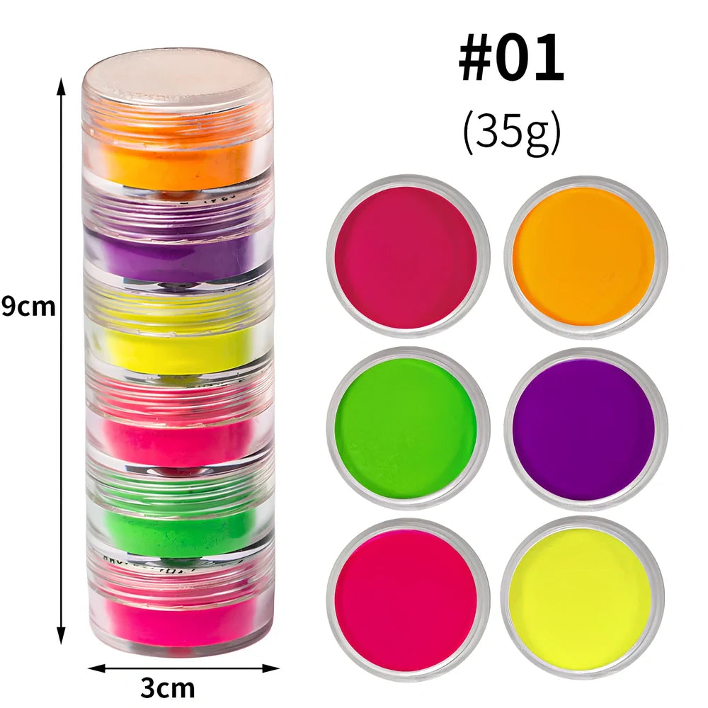 6-colour fluorescent pearl powder set, 1g glitter portions for firework blooming effects in crafts