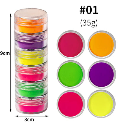 6-colour fluorescent pearl powder set, 1g glitter portions for firework blooming effects in crafts