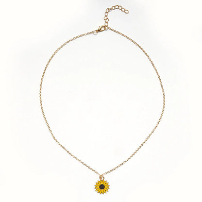 Adjustable sunflower necklace with yellow alloy pendant and electroplated chain