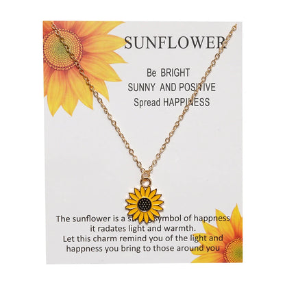 Adjustable sunflower necklace with yellow alloy pendant and electroplated chain