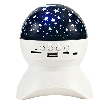 Black Bluetooth audio projector speaker with LED lights, 11x14cm size, 6W output for parties