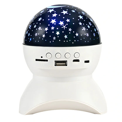 Black Bluetooth audio projector speaker with LED lights, 11x14cm size, 6W output for parties