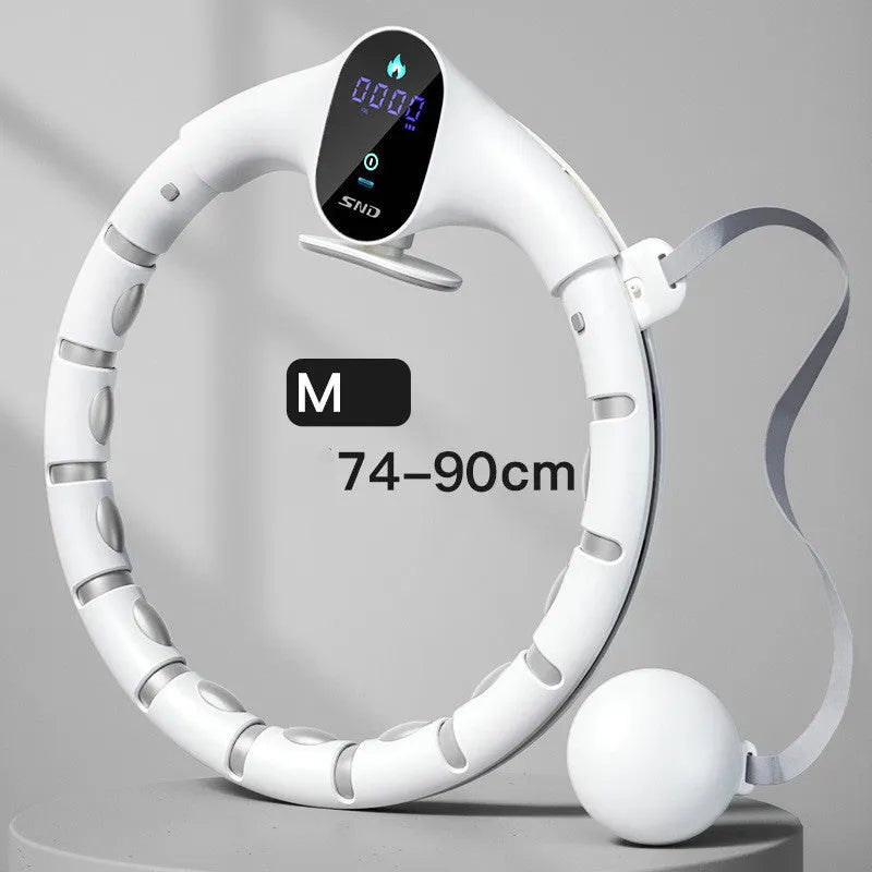 White detachable smart hoop with ABS and TPE construction, L size with extended belt option for aerobic exercise