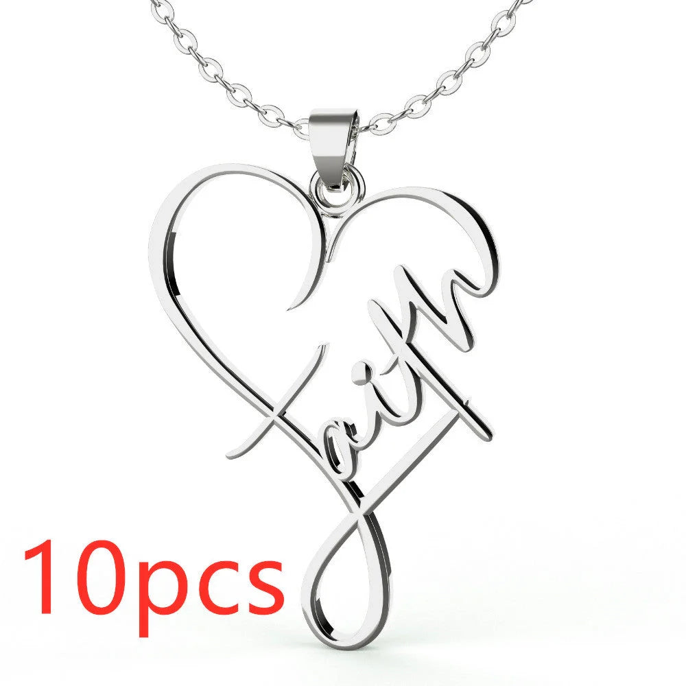 Stainless steel Heart of Faith Pendant Necklace with adjustable 55cm chain