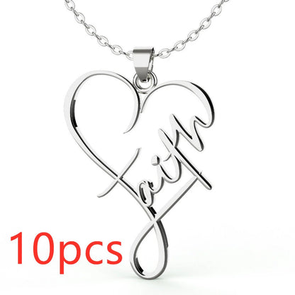 Stainless steel Heart of Faith Pendant Necklace with adjustable 55cm chain