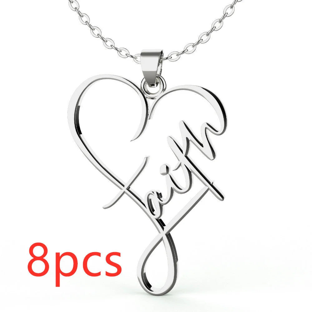 Stainless steel Heart of Faith Pendant Necklace with adjustable 55cm chain