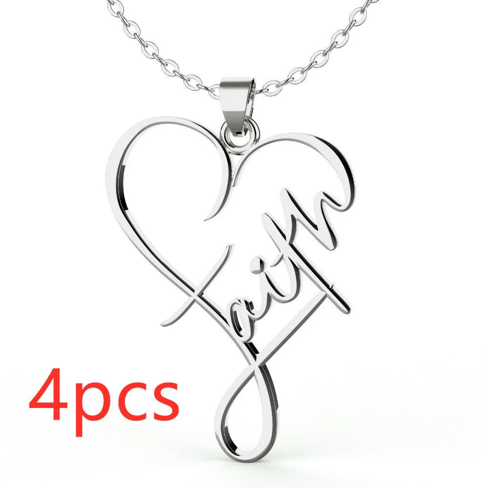 Stainless steel Heart of Faith Pendant Necklace with adjustable 55cm chain