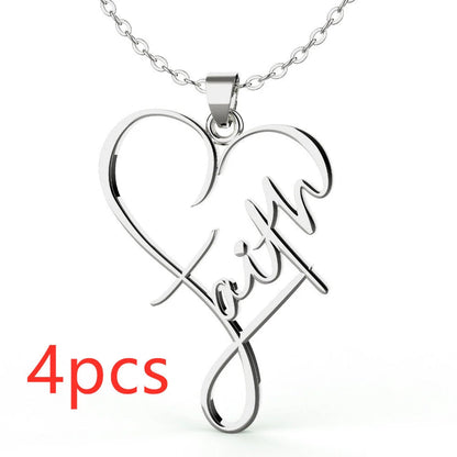 Stainless steel Heart of Faith Pendant Necklace with adjustable 55cm chain