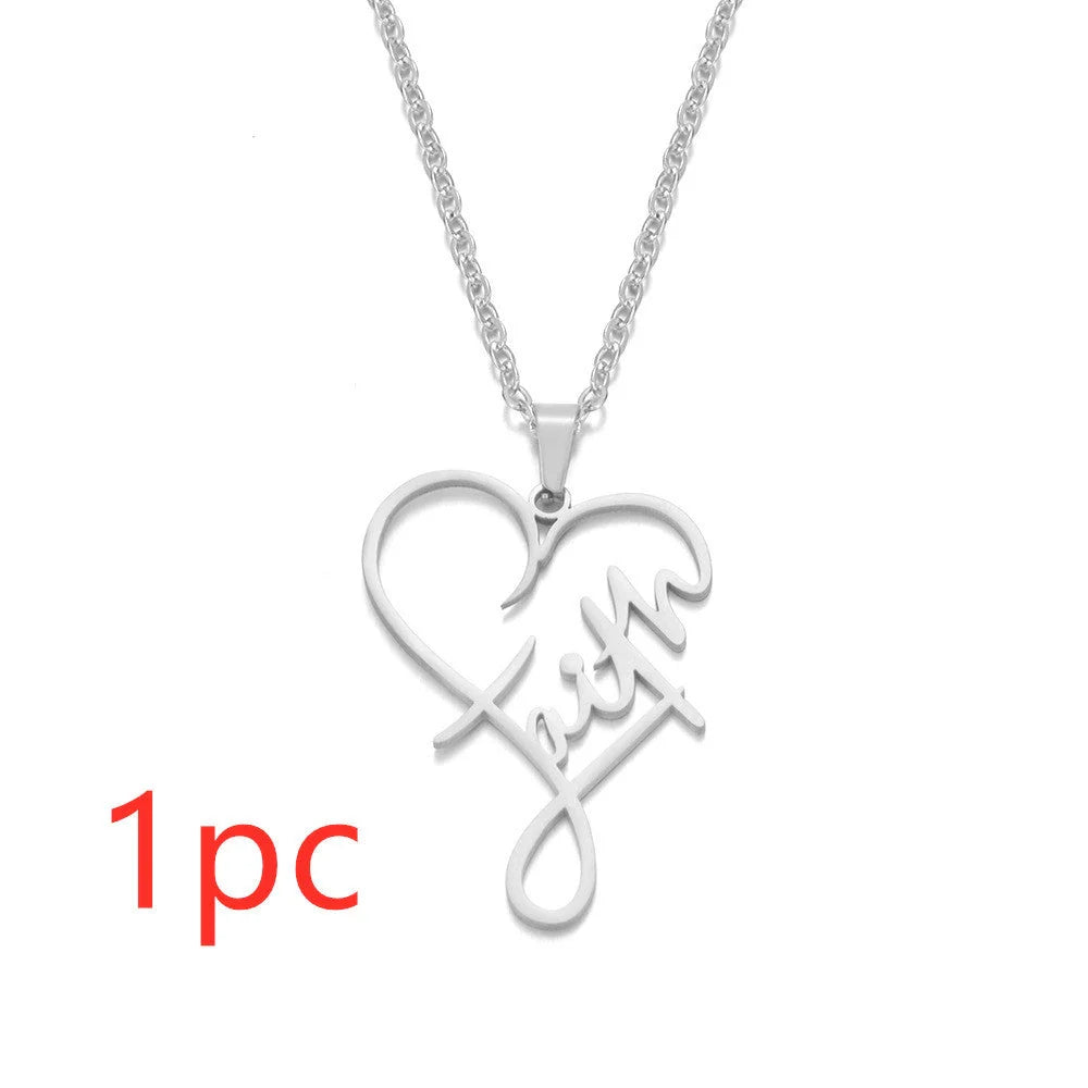 Stainless steel Heart of Faith Pendant Necklace with adjustable 55cm chain