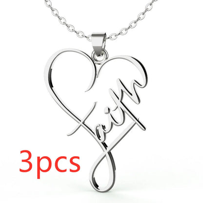 Stainless steel Heart of Faith Pendant Necklace with adjustable 55cm chain