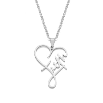 Stainless steel Heart of Faith Pendant Necklace with adjustable 55cm chain