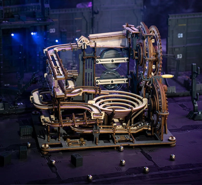 Marble Night City 3D Wooden Puzzle with marble run tracks and waterwheel