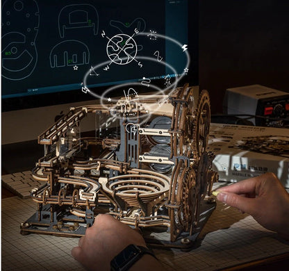 Marble Night City 3D Wooden Puzzle with marble run tracks and waterwheel