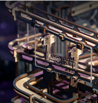 Marble Night City 3D Wooden Puzzle with marble run tracks and waterwheel