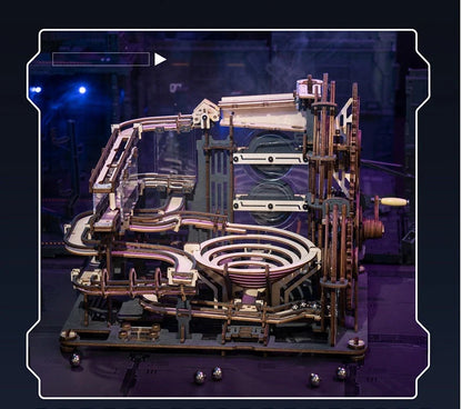 Marble Night City 3D Wooden Puzzle with marble run tracks and waterwheel