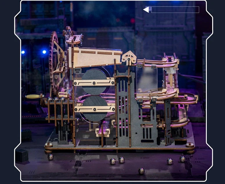 Marble Night City 3D Wooden Puzzle with marble run tracks and waterwheel