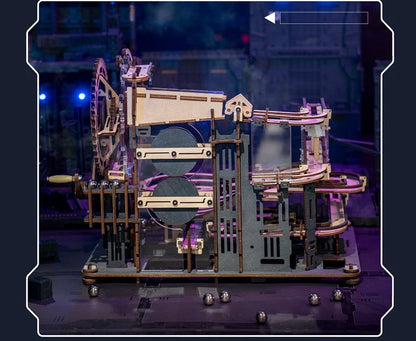 Marble Night City 3D Wooden Puzzle with marble run tracks and waterwheel