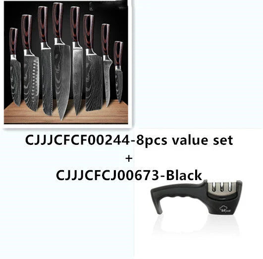 Premium stainless steel kitchen knife set with razor-sharp blades and ergonomic handles for precise cutting and slicing