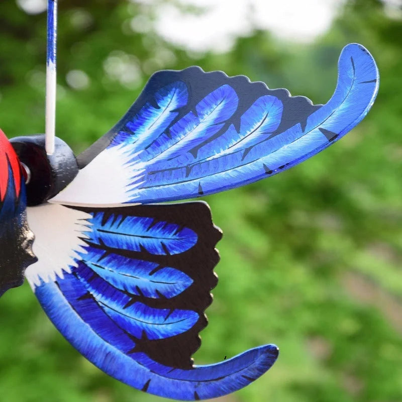 Handmade rooster windmill garden statue with vivid colours, waterproof for outdoor use