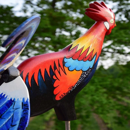 Handmade rooster windmill garden statue with vivid colours, waterproof for outdoor use
