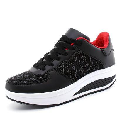 Women's woven leather platform shoes with 3-5cm heel and front tie closure in multiple colour options