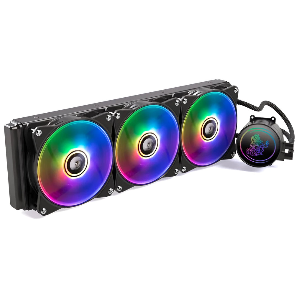 Kirin 240mm CPU water cooling radiator with ARGB fan, copper-aluminum construction, colourful lighting