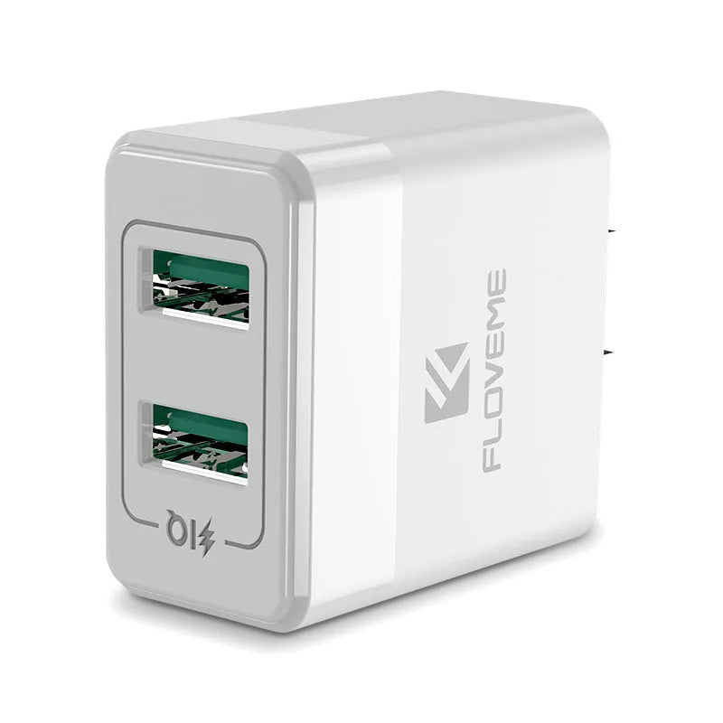Black and white travel charger with European and American plugs and USB port