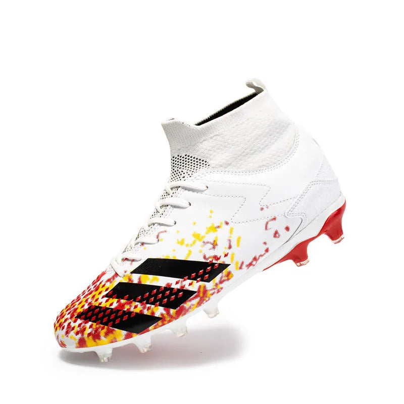 High-top student football shoes with PU upper and rubber sole in black colour option