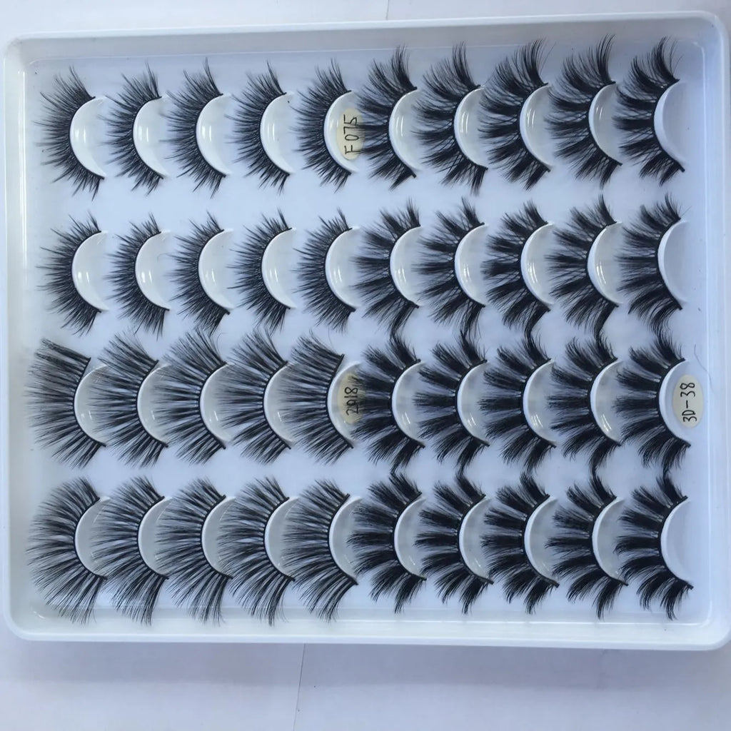 20 pairs of three-dimensional multi-layer mixed false eyelashes handmade from chemical fibre